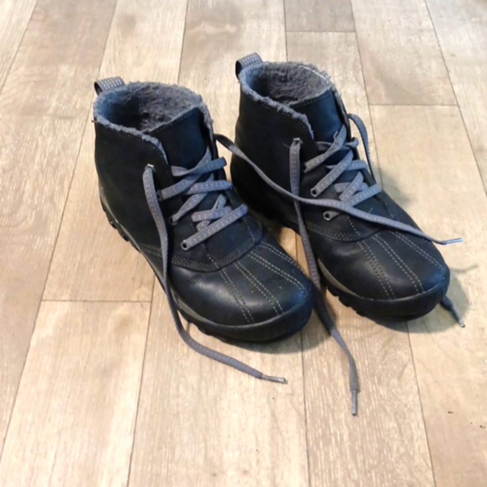 TIMBERLAND BLACK LEATHER FAUX FUR LINED LACE-UP WATERPROOF DUCK BOOTS Woman Sz8